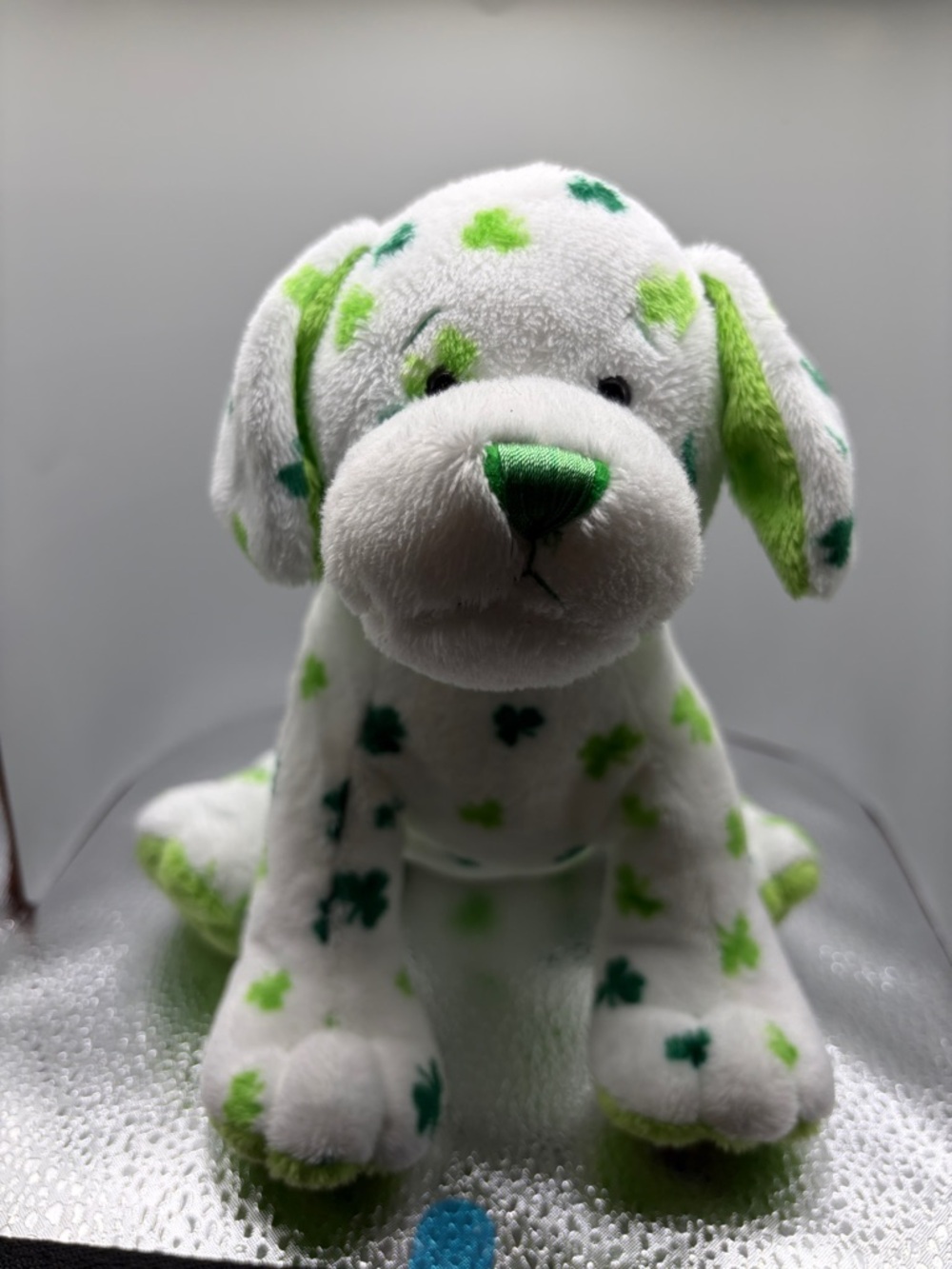 Plush Green Clover Puppy Dog Toy - White and Lime Ganz